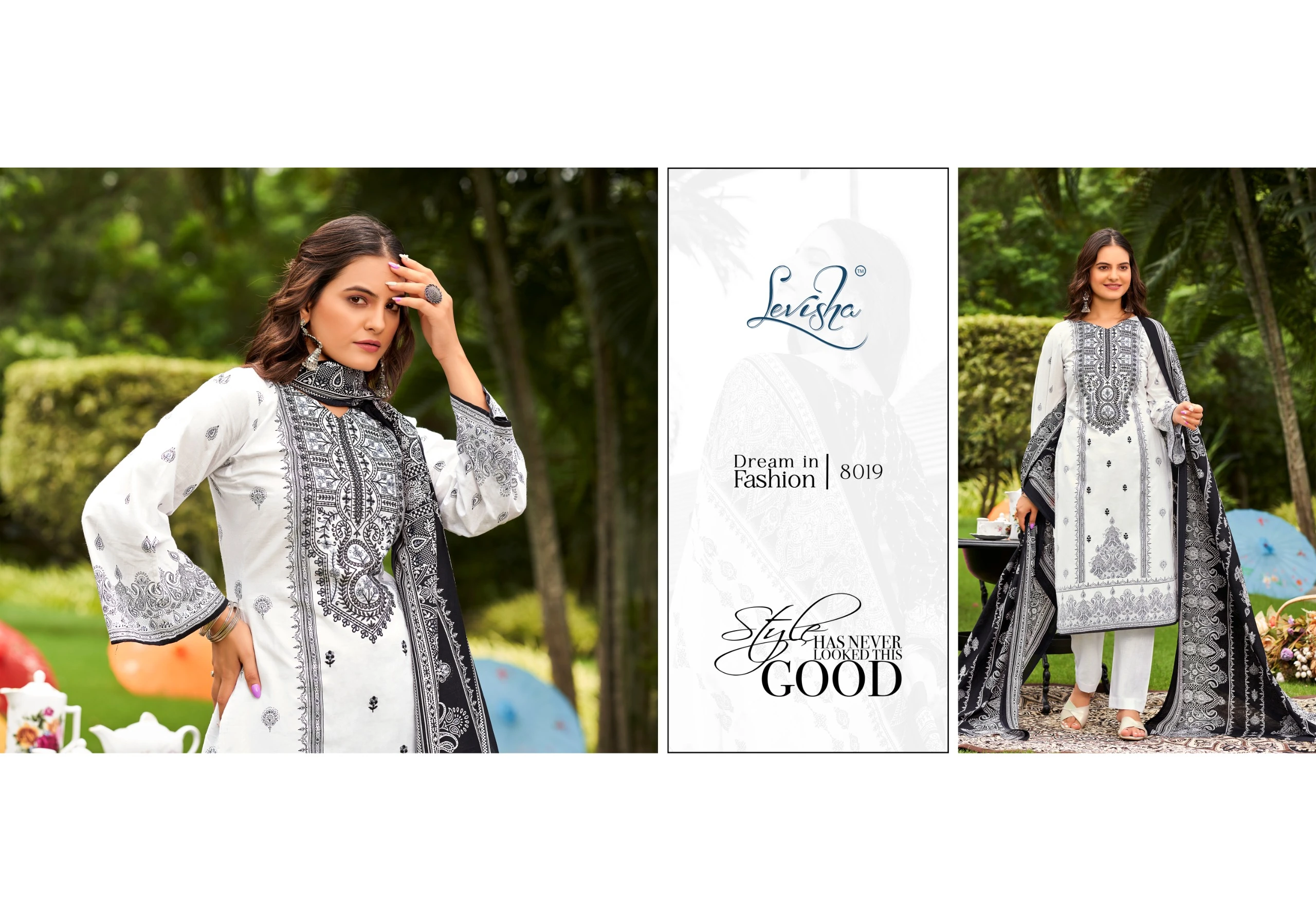 Levisha Naira Nx Vo 8 Black & White Cotton Pakistani Style Print Wholesale Pakistani Salwar Suit Catalog — Wholesale Pakistani Suits, Levisha wholesale from Surat - Gallery Image 3